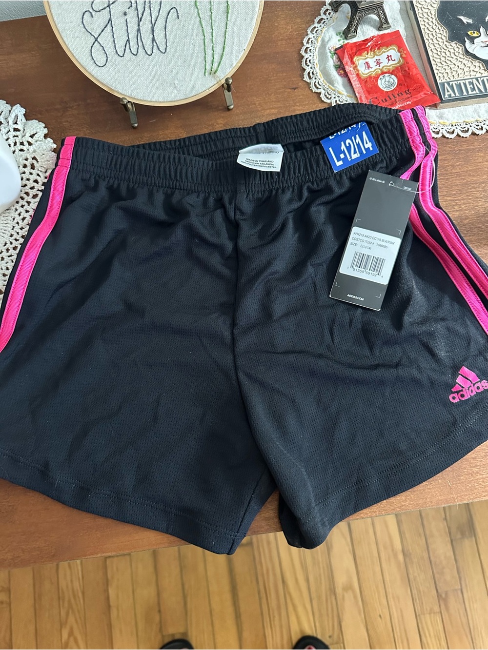 adidas Black Girls Athletic Shorts with Pink Trim NWT